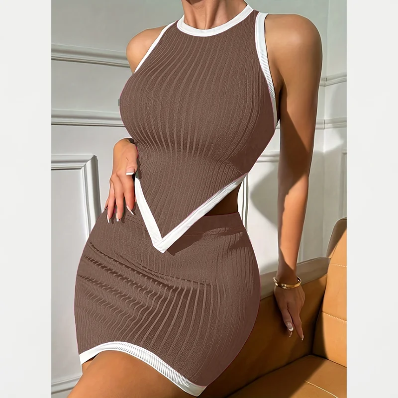 Ribbed Vest & Mini Skirt 2 Piece Set for Women