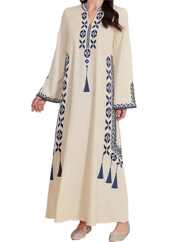 Ethnic Print Long Sleeve Maxi Dress