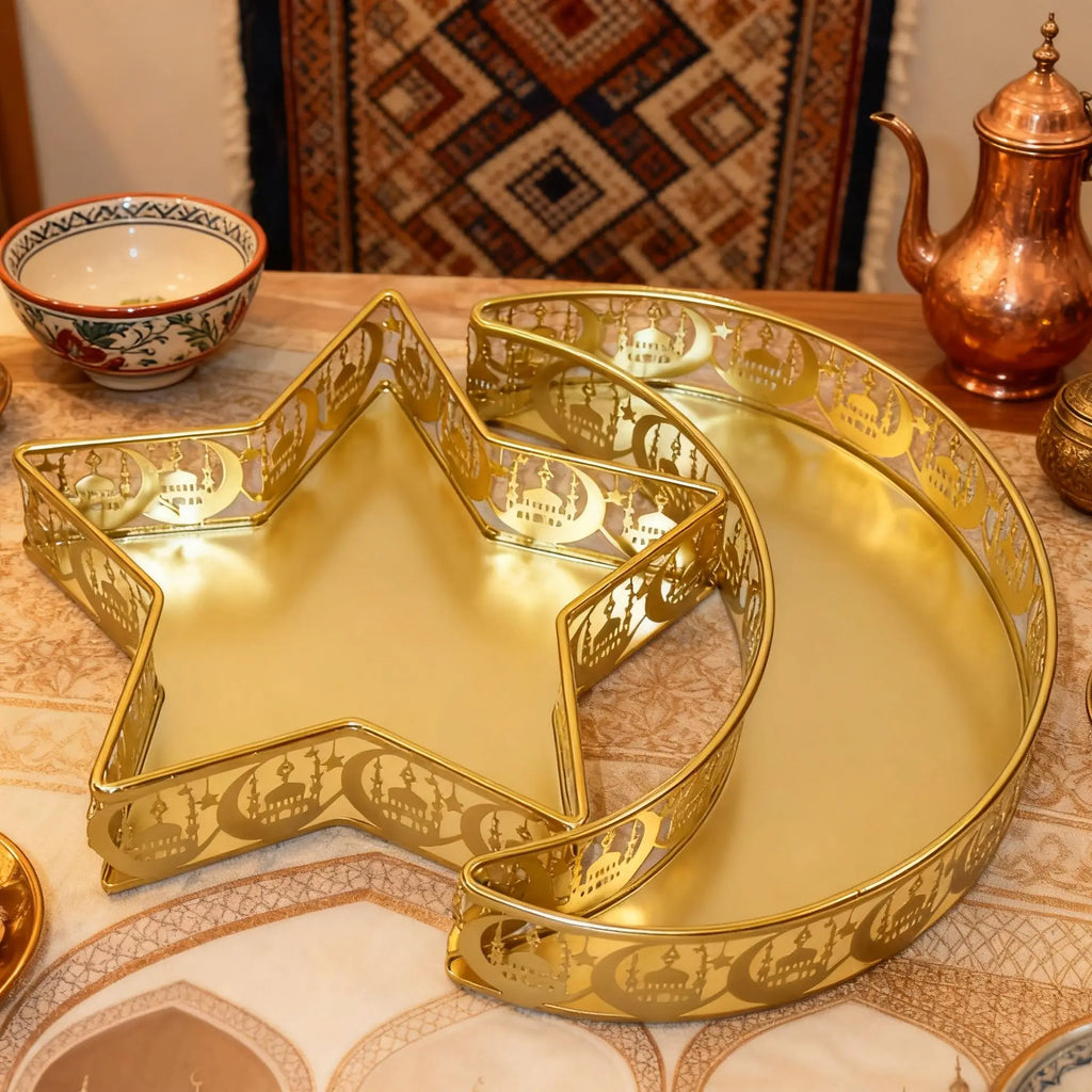 Plateau Décoratif Ramadan Étoile & Lune Dorée