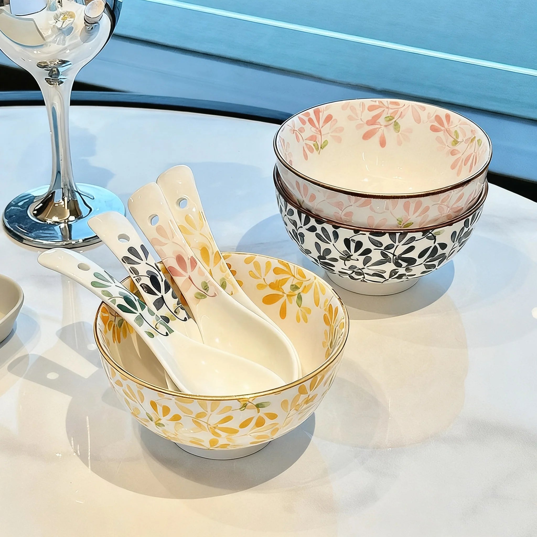 Collection de 4 Bols en Céramique Décor Floral