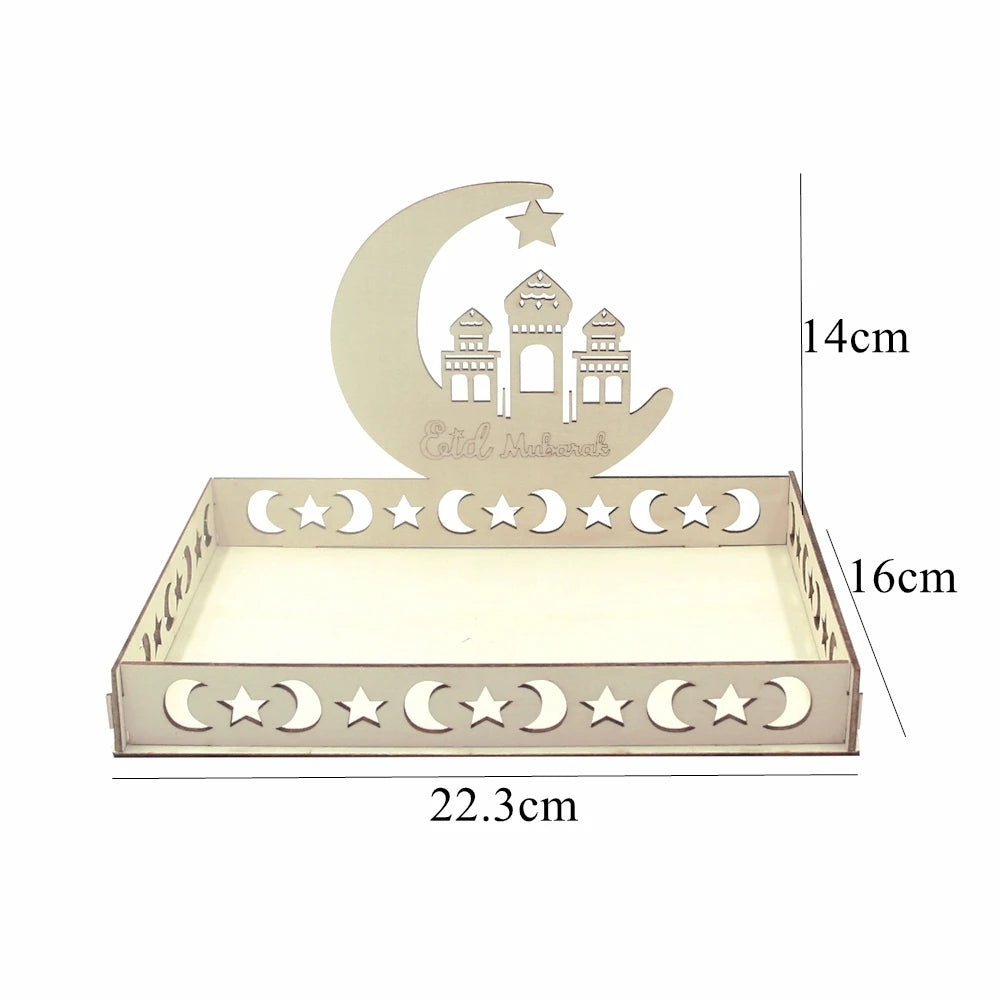 Islamic Wooden Tray for Eid & Ramadan – Moon Star Design