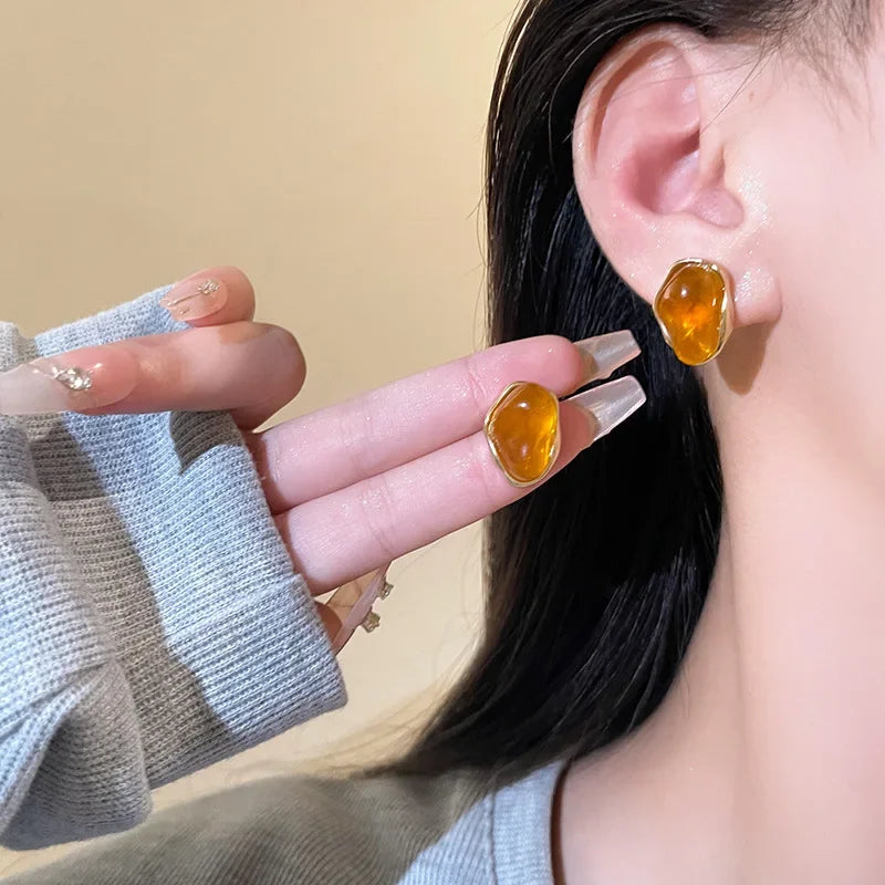 Elegant Amber Crystal Stud Earrings