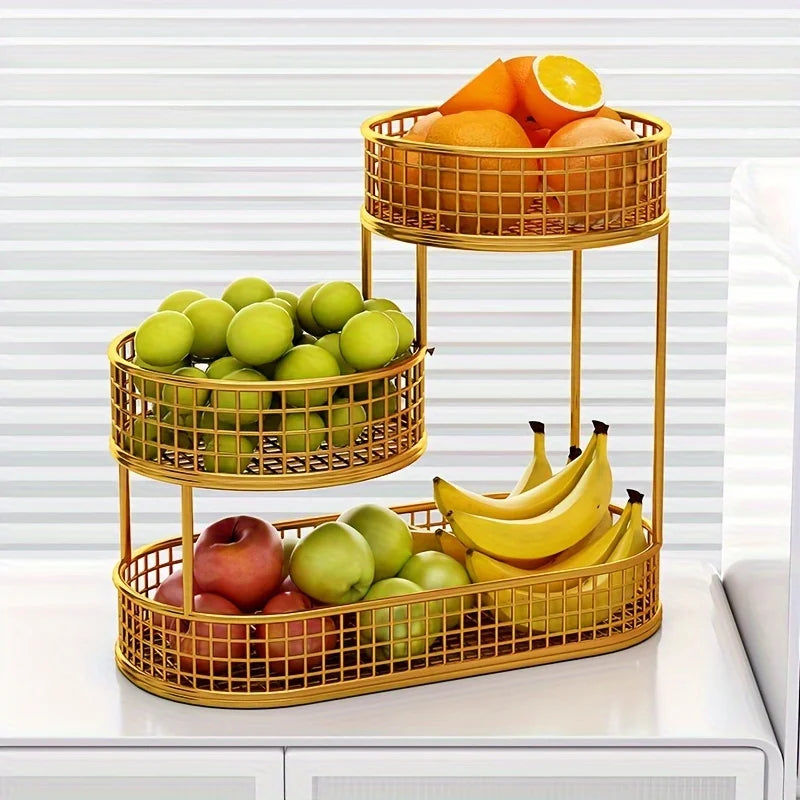 Stainless Steel Multi-Layer Fruit Basket – Round Storage Rack