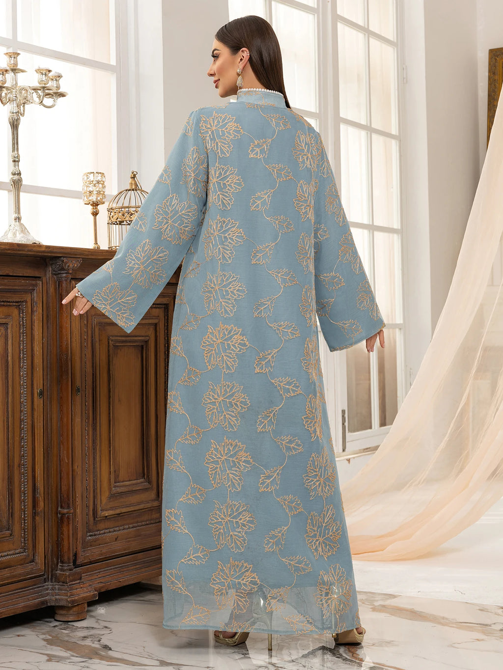 Abaya Élégance Azur Dorée