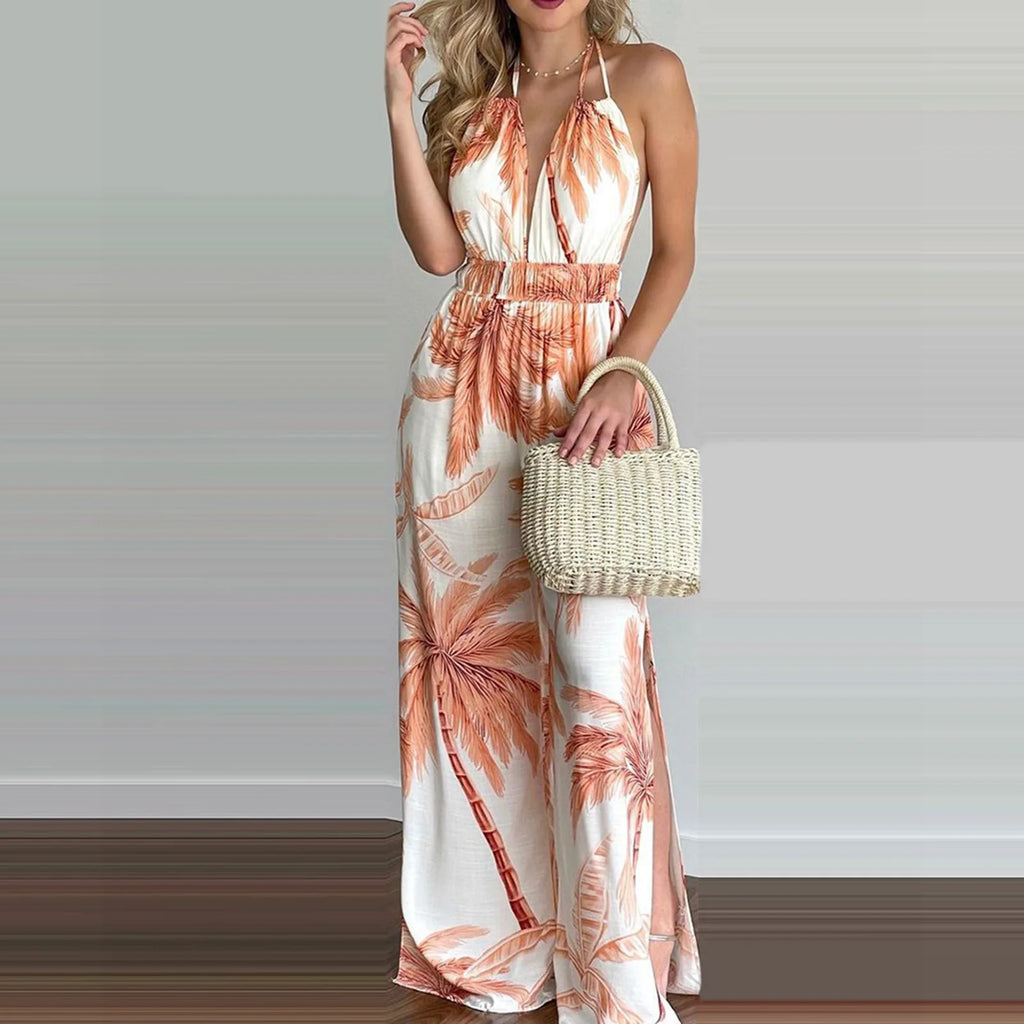 Colorful Printed Sleeveless V-Neck Jumpsuit for Women