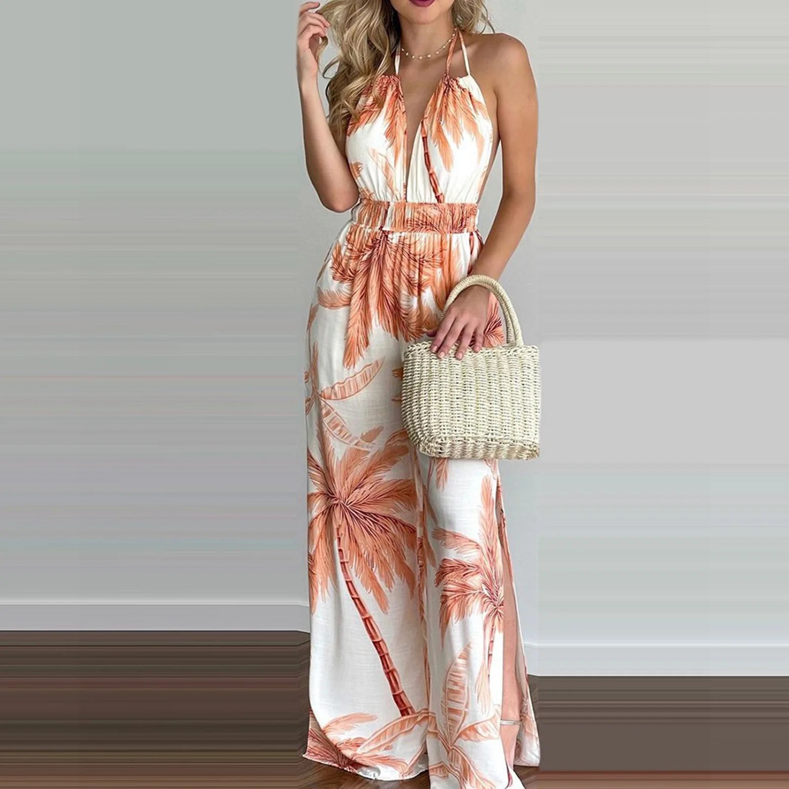Colorful Printed Sleeveless V-Neck Jumpsuit for Women