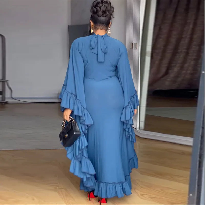 Fashion High Neck Batwing Sleeve Long Dress