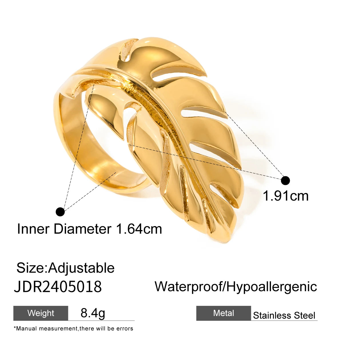 Gold Pearl Leaf Adjustable Ring