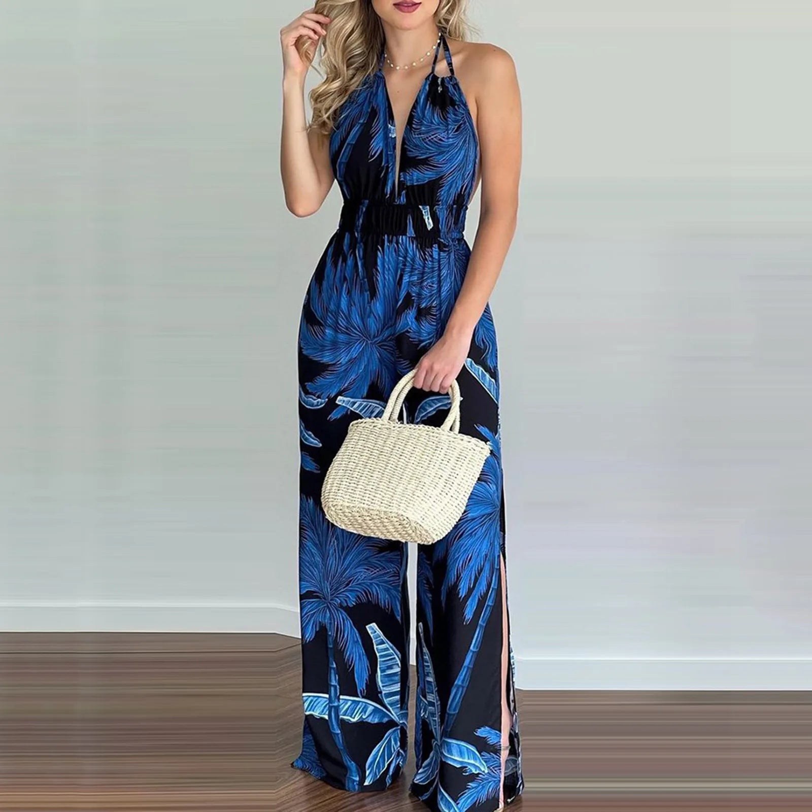 Colorful Printed Sleeveless V-Neck Jumpsuit for Women