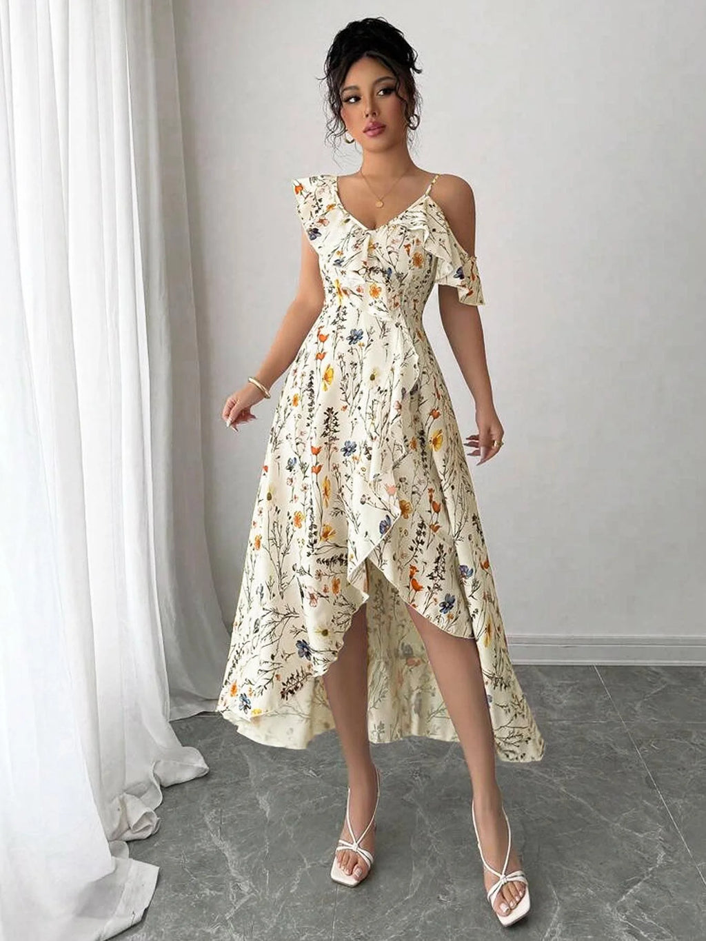 Floral Off-Shoulder Boho Midi Dress – Summer Style
