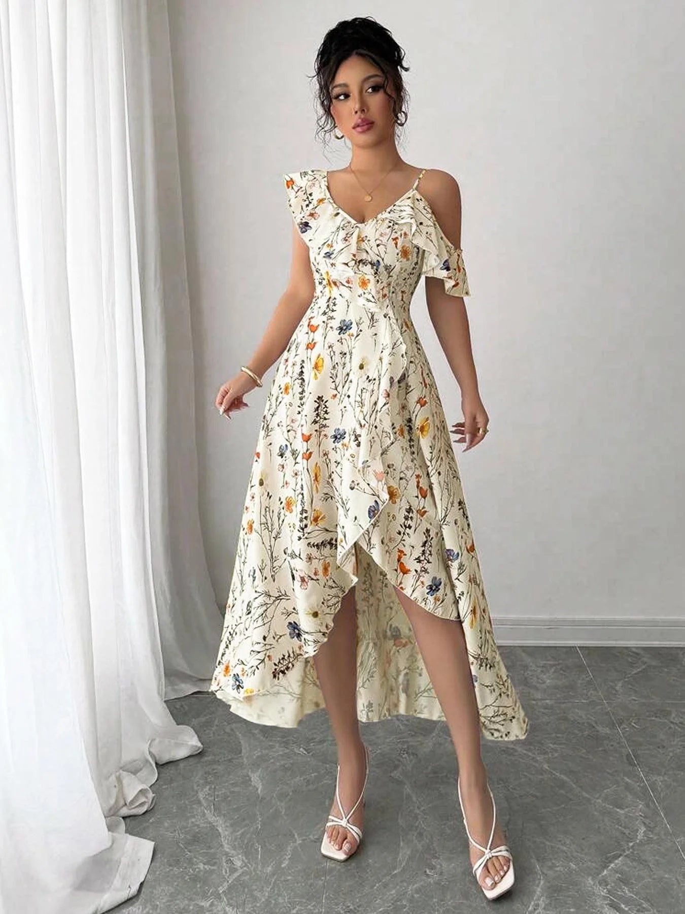 Floral Off-Shoulder Boho Midi Dress – Summer Style