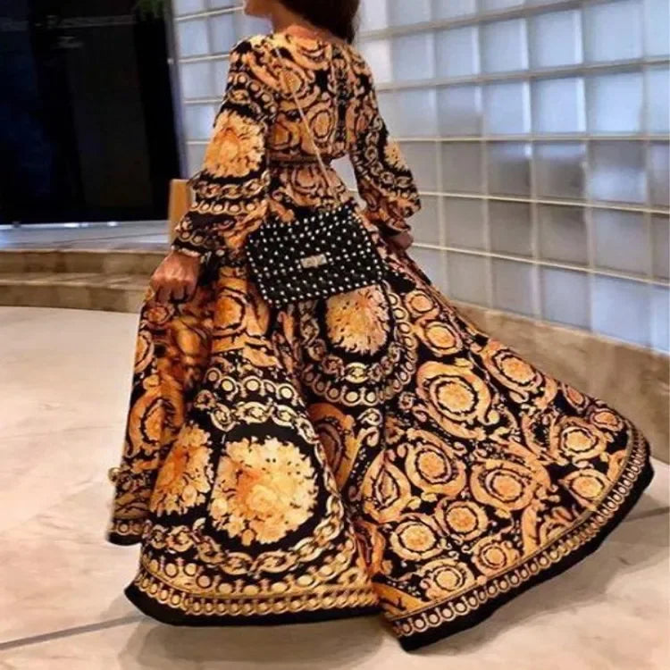 Elegant V-Neck Long Sleeve Side Slit Dress