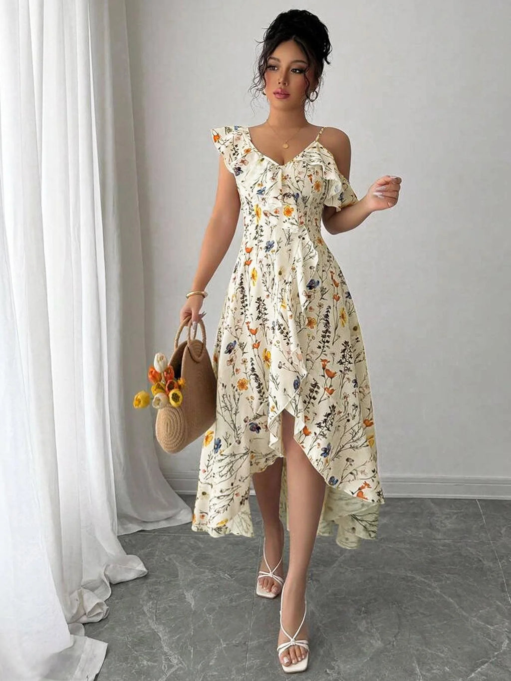 Floral Off-Shoulder Boho Midi Dress – Summer Style