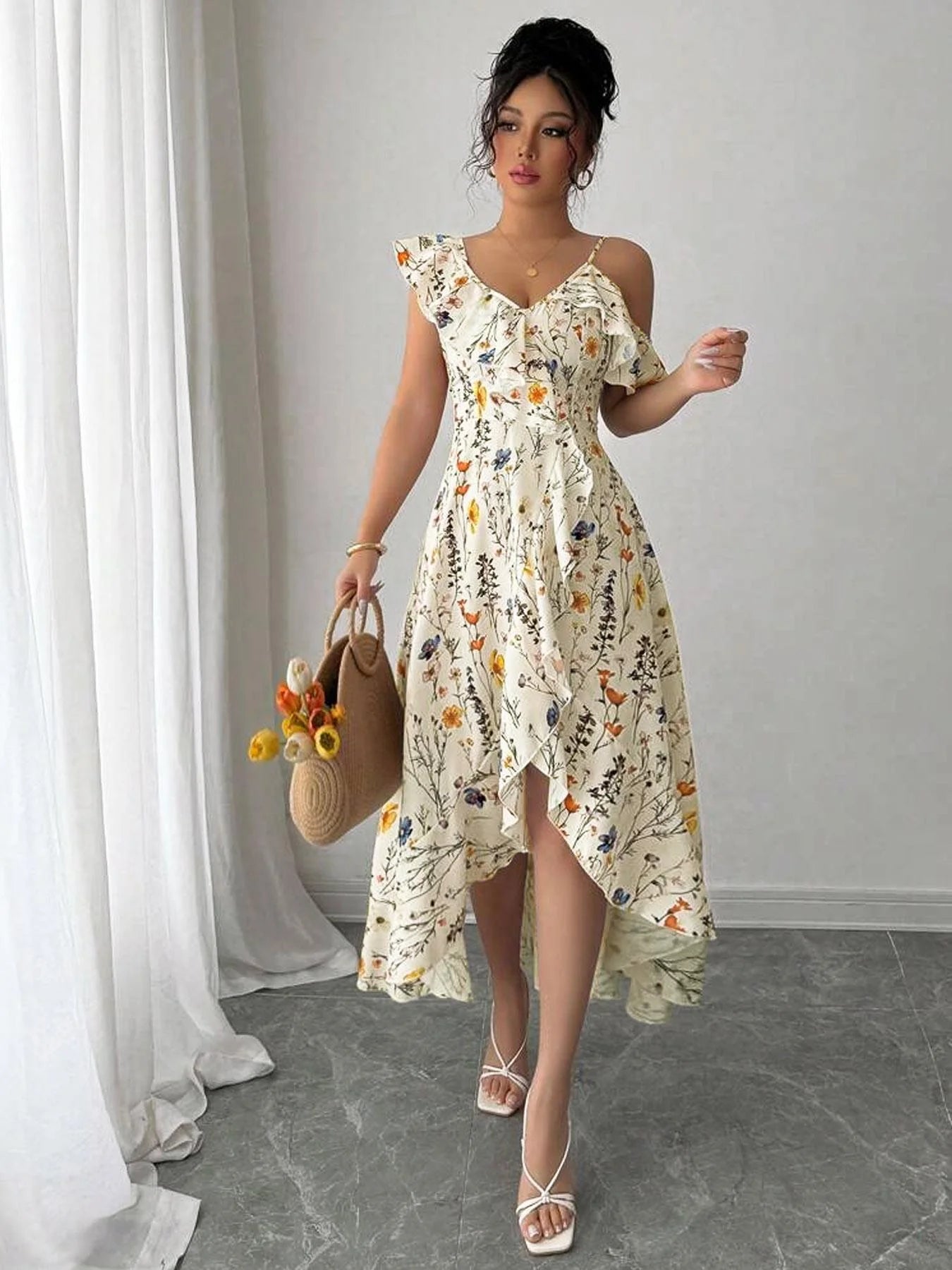 Floral Off-Shoulder Boho Midi Dress – Summer Style