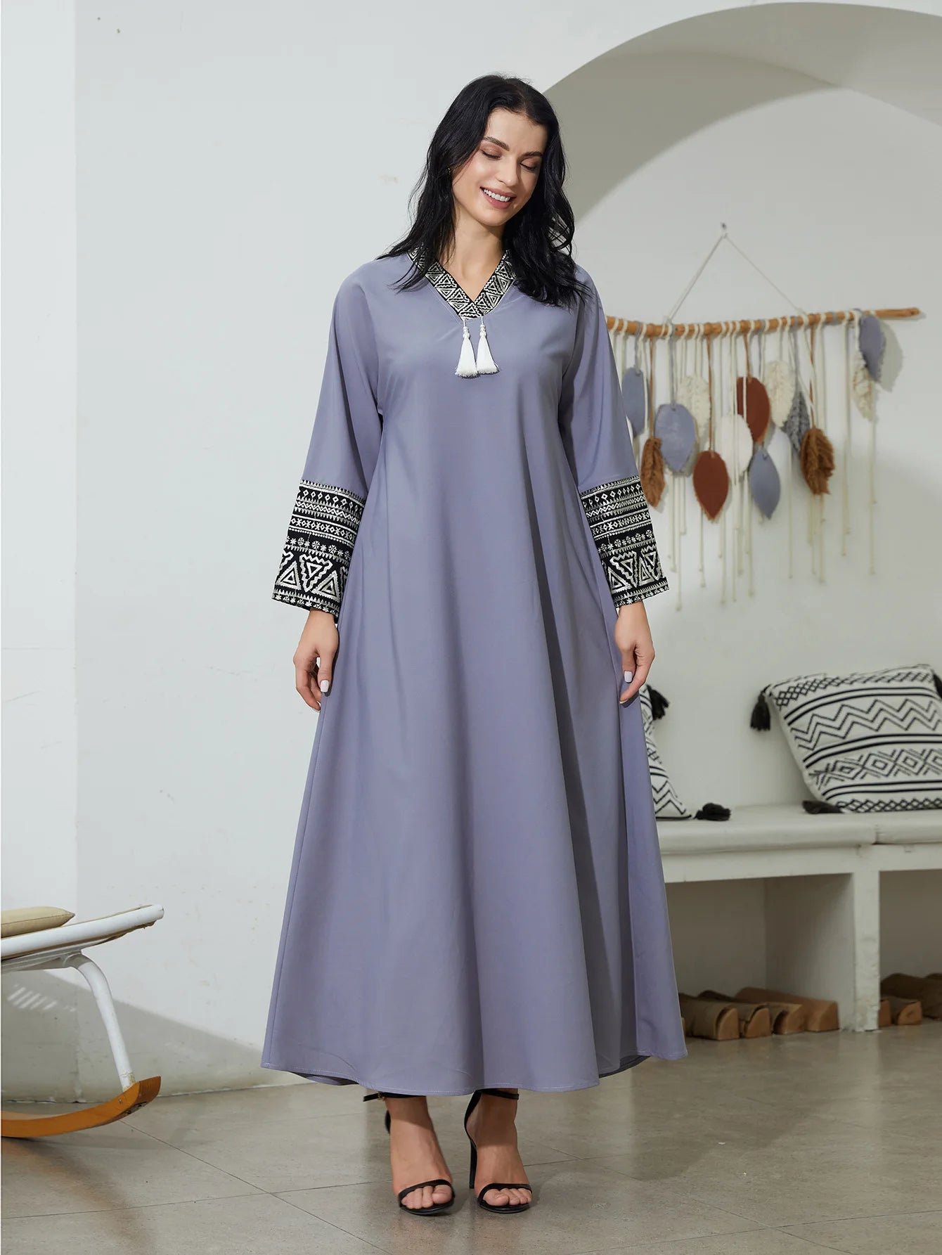 Elegant Embroidered Abaya Gown