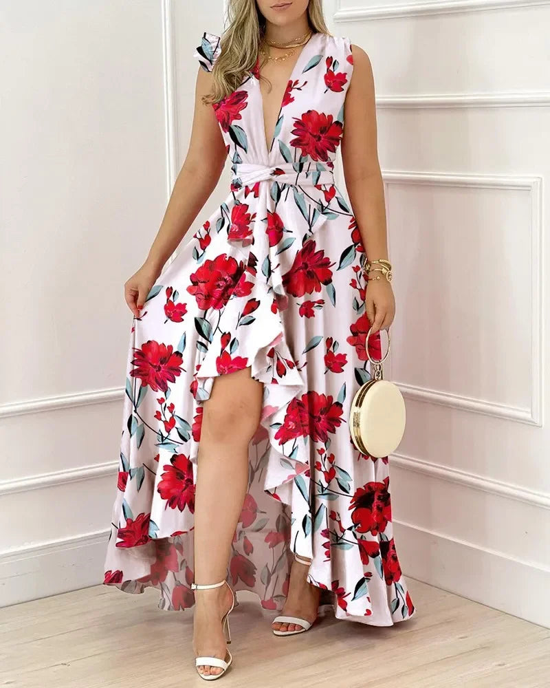 High Waist Sleeveless Midi Dress with Stand Collar