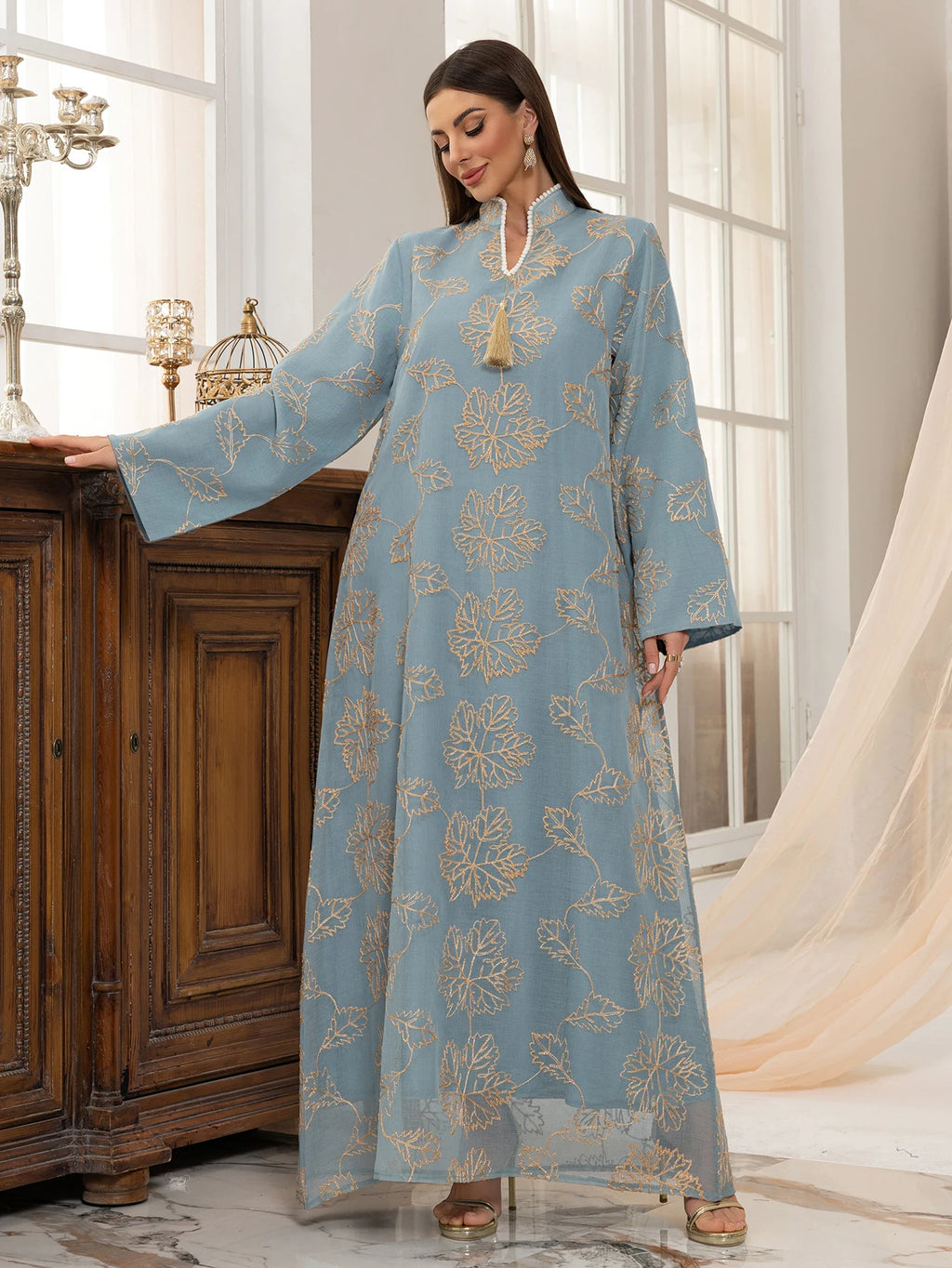 Abaya Élégance Azur Dorée