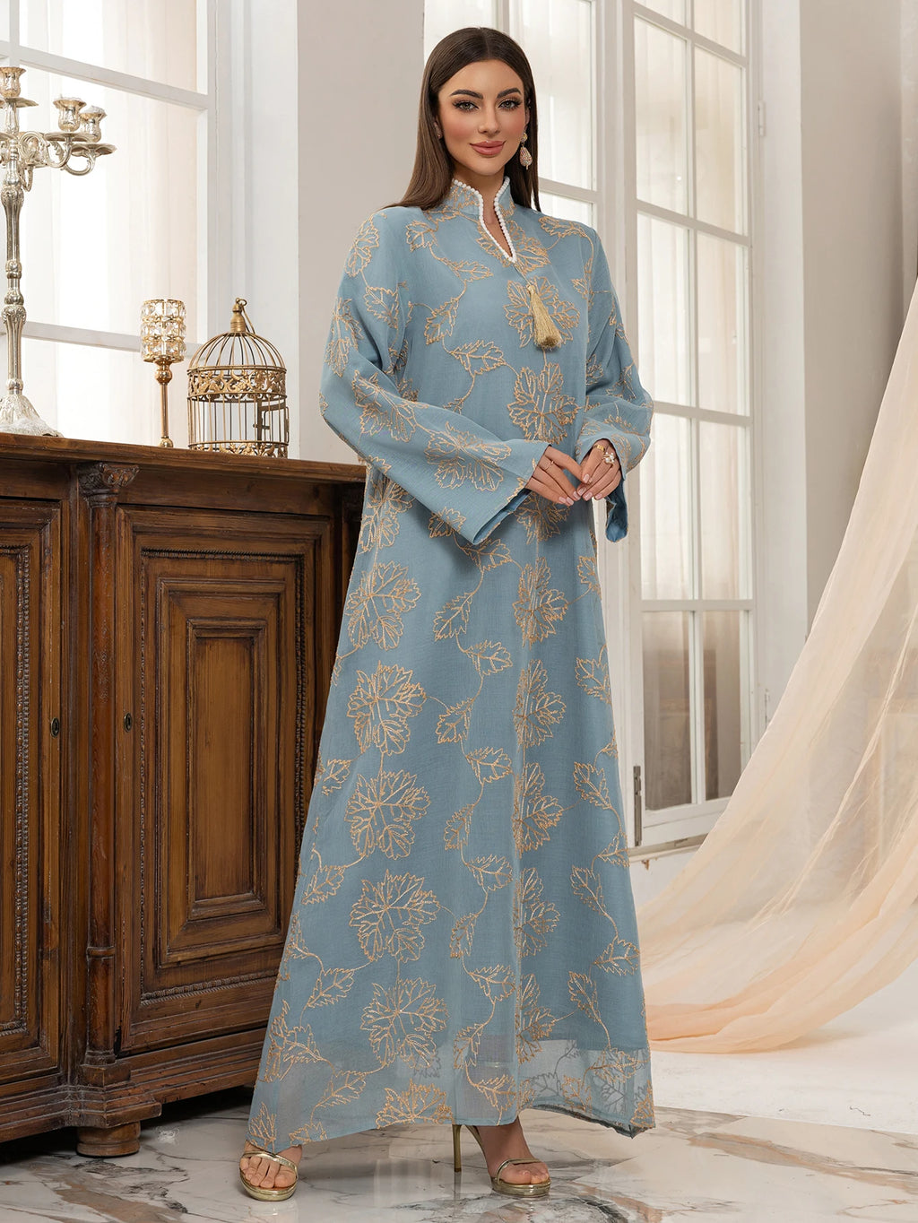 Abaya Élégance Azur Dorée