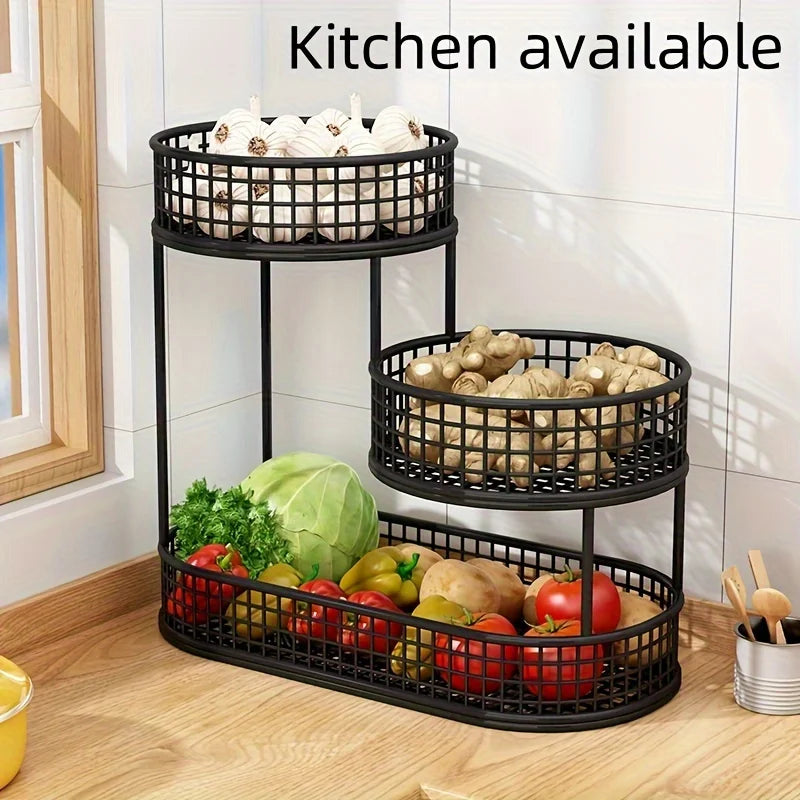 Stainless Steel Multi-Layer Fruit Basket – Round Storage Rack