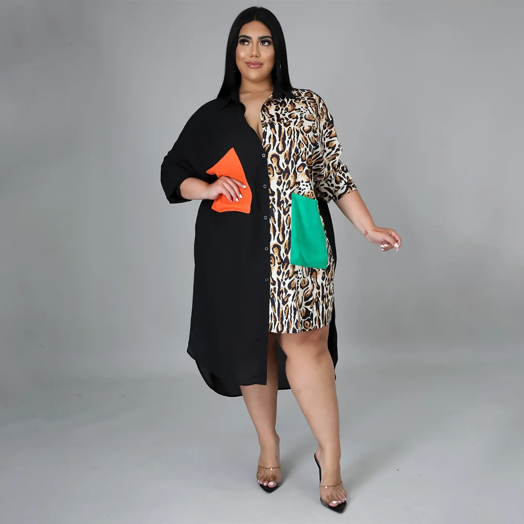 Plus Size Leopard Print Sleeveless Dress with Side Slit