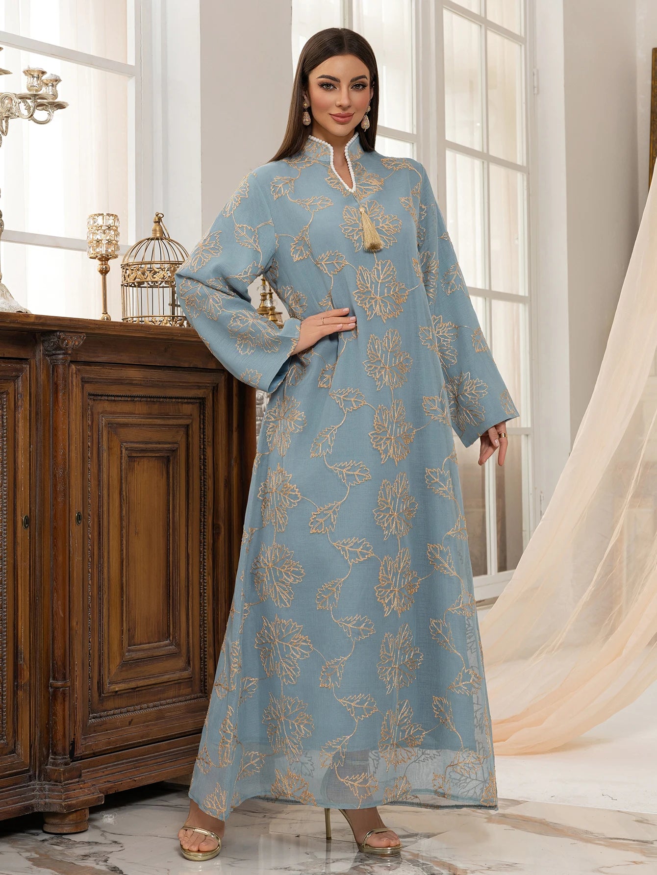 Abaya Élégance Azur Dorée