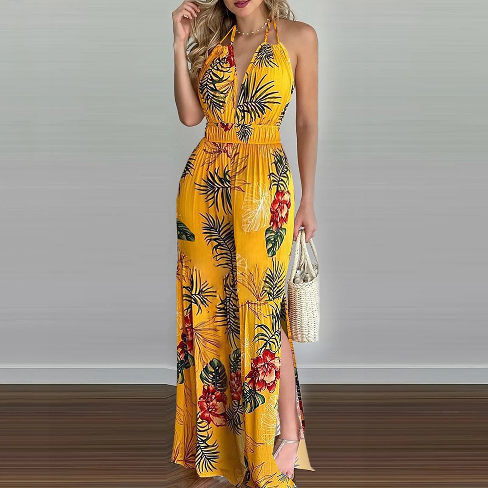 Colorful Printed Sleeveless V-Neck Jumpsuit for Women