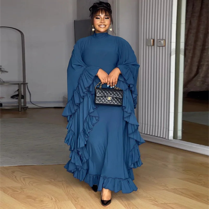 Fashion High Neck Batwing Sleeve Long Dress