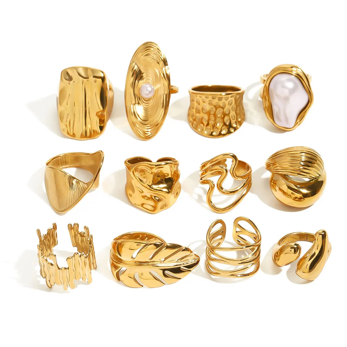 Gold Pearl Leaf Adjustable Ring