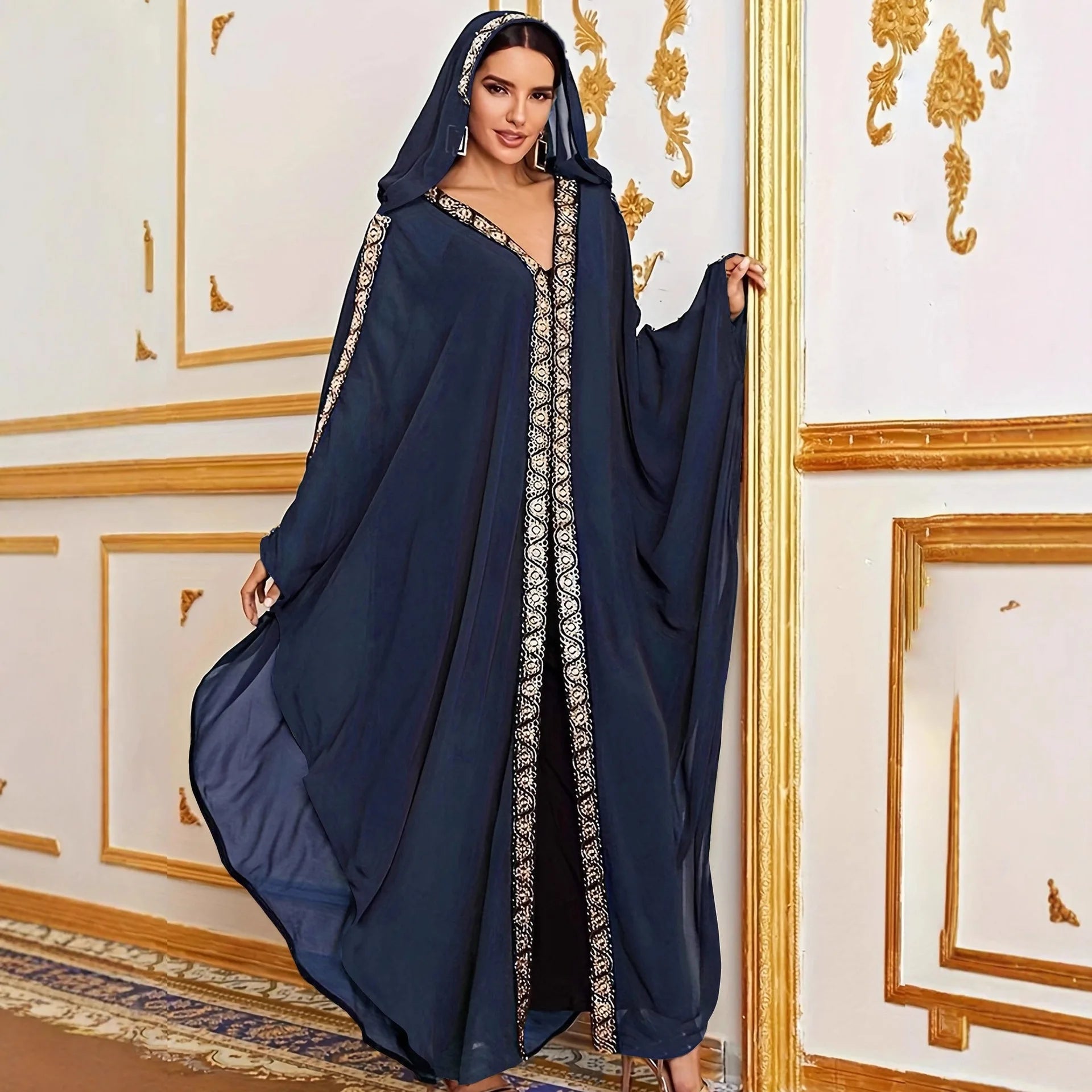 Elegant Embroidered Open Abaya