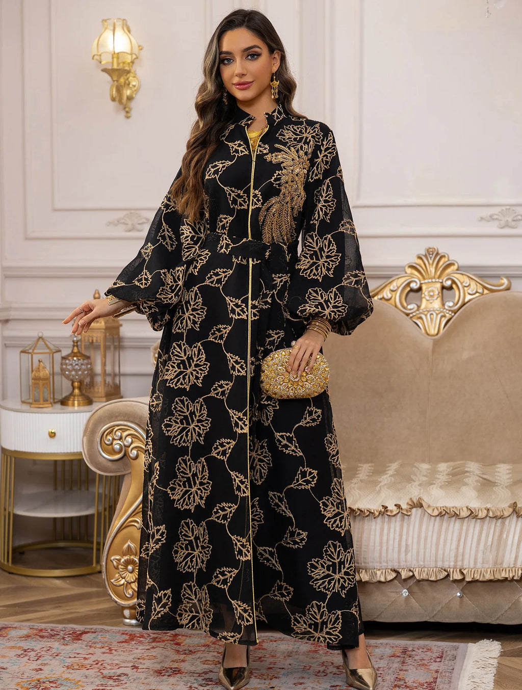 Abaya Blanche Royale Broderie Or