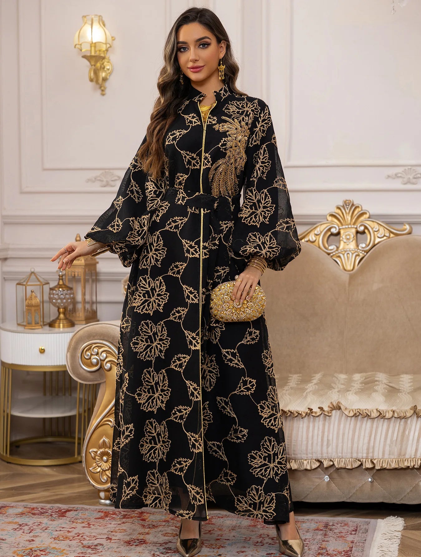 Abaya Blanche Royale Broderie Or