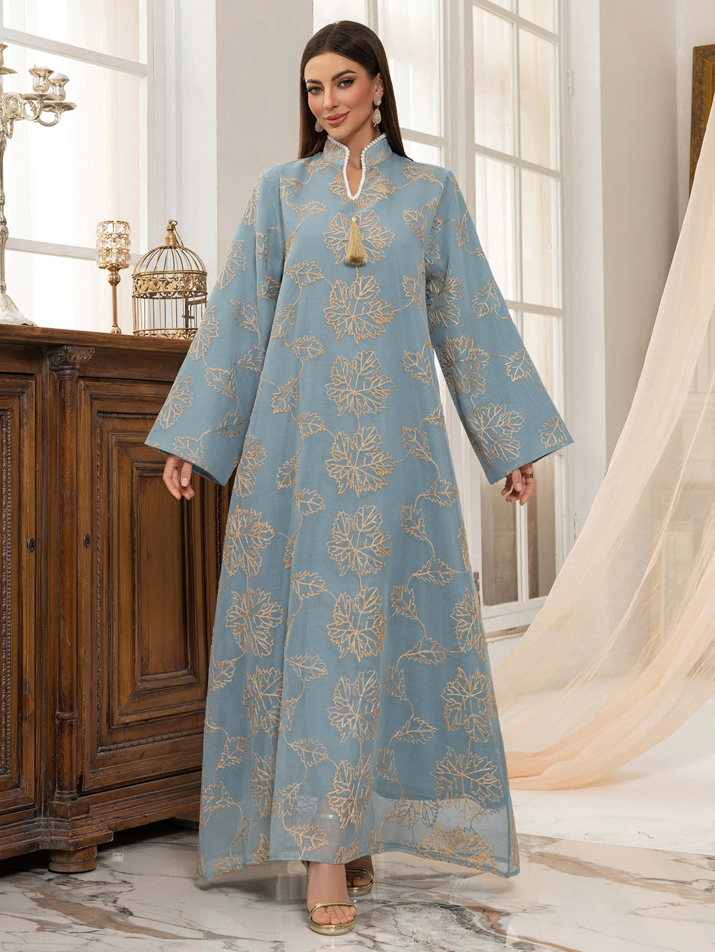 Abaya Élégance Azur Dorée