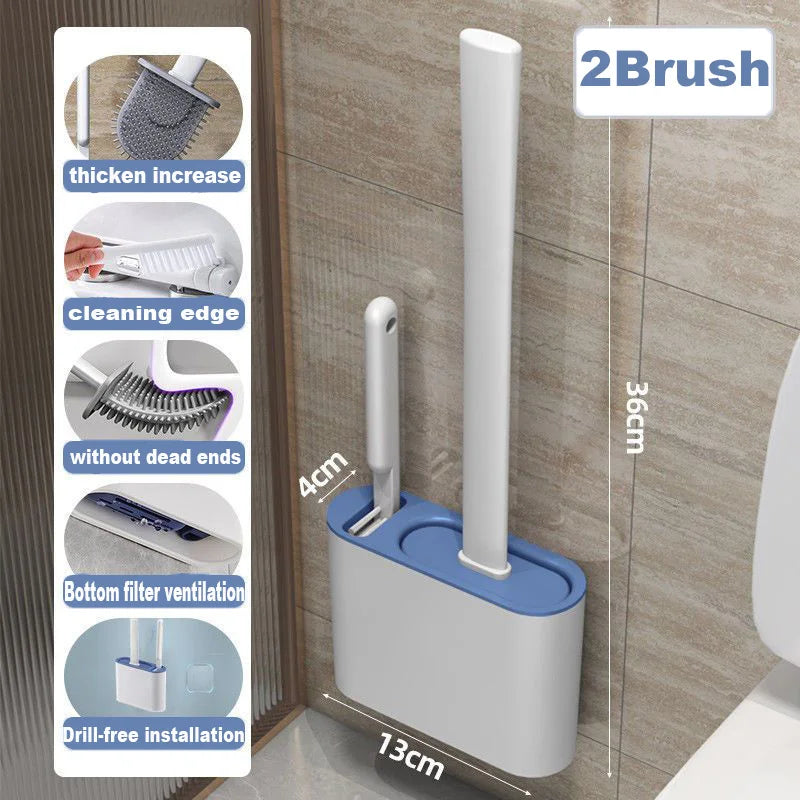 Wall-Mounted Silicone Toilet Brush with Holder