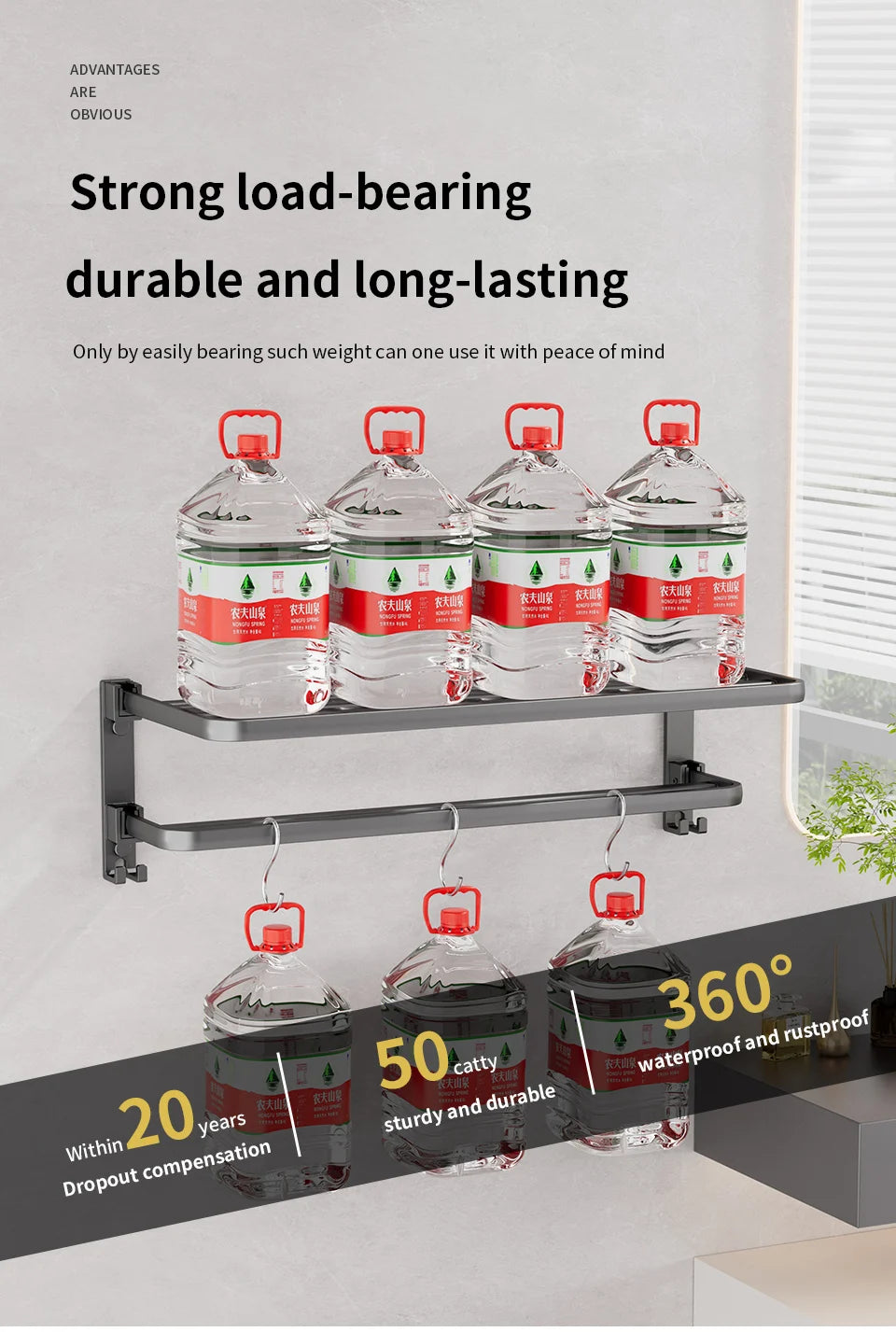 Matte Black Folding Towel Rack with Hook – 50cm