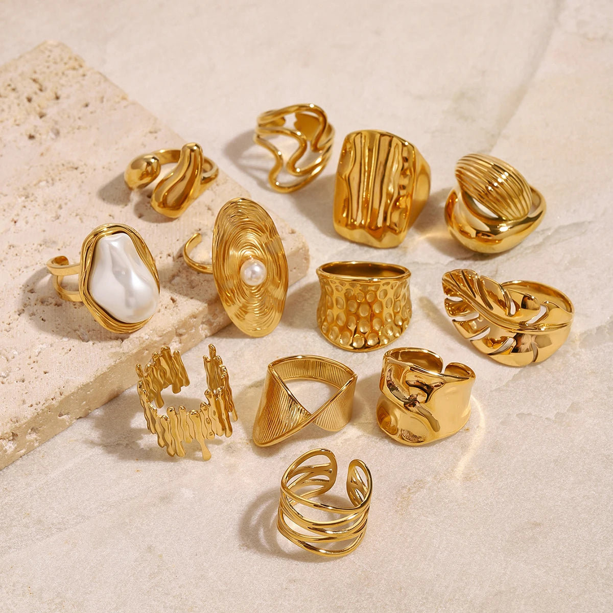 Gold Pearl Leaf Adjustable Ring