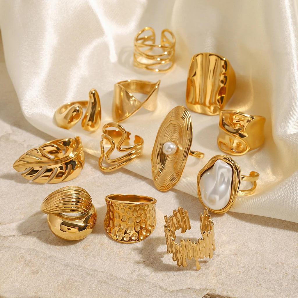 Gold Pearl Leaf Adjustable Ring