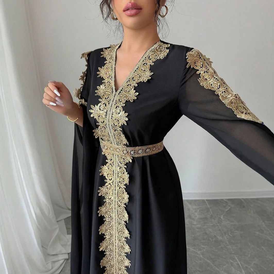 Elegant Eid V-Neck Abaya Dress