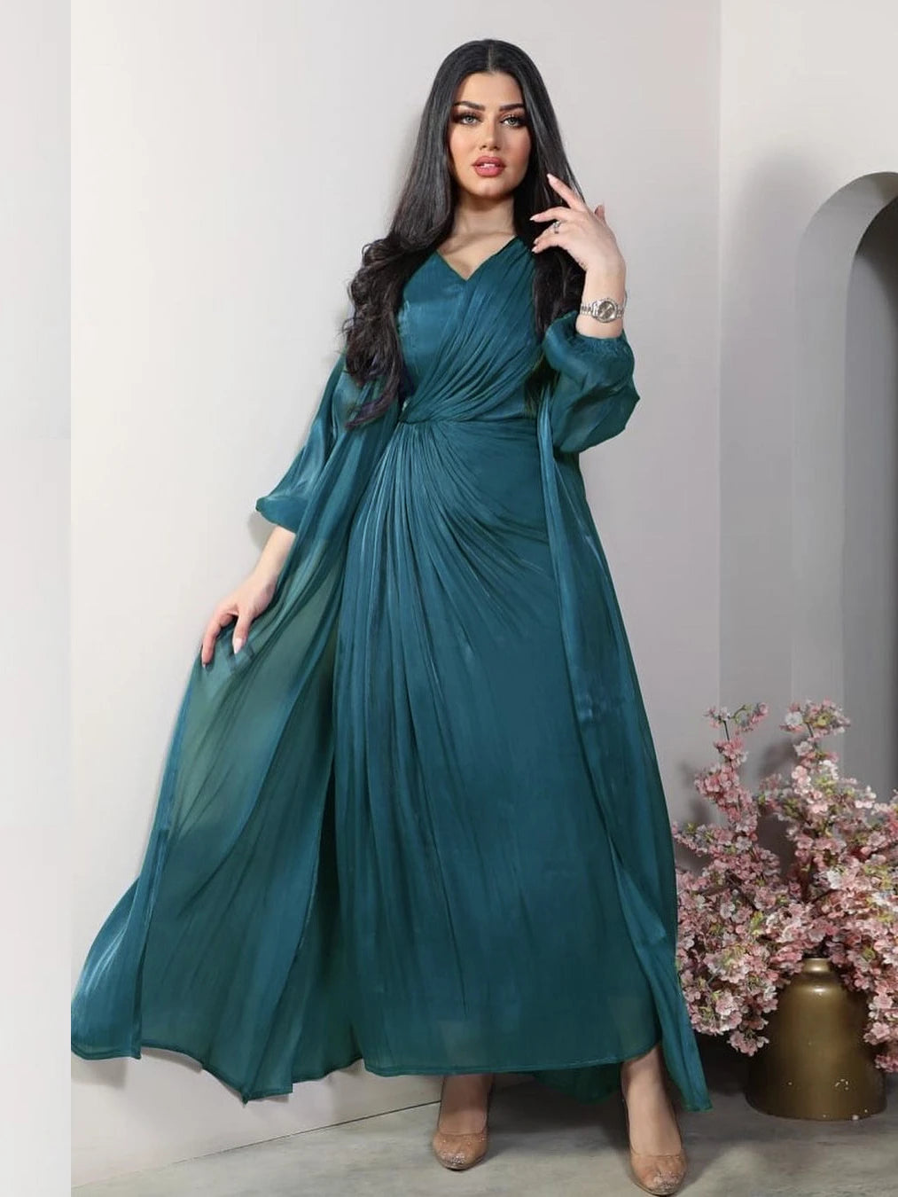 Elegant Satin 2-Piece Abaya Set