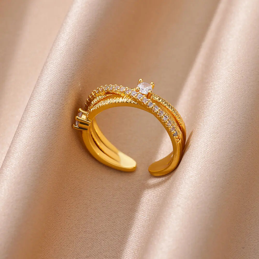Gold Plated Zircon Crystal Ring