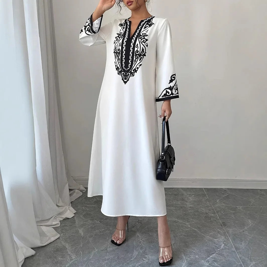 Elegant V-Neck Embroidered Tassel Maxi Dress