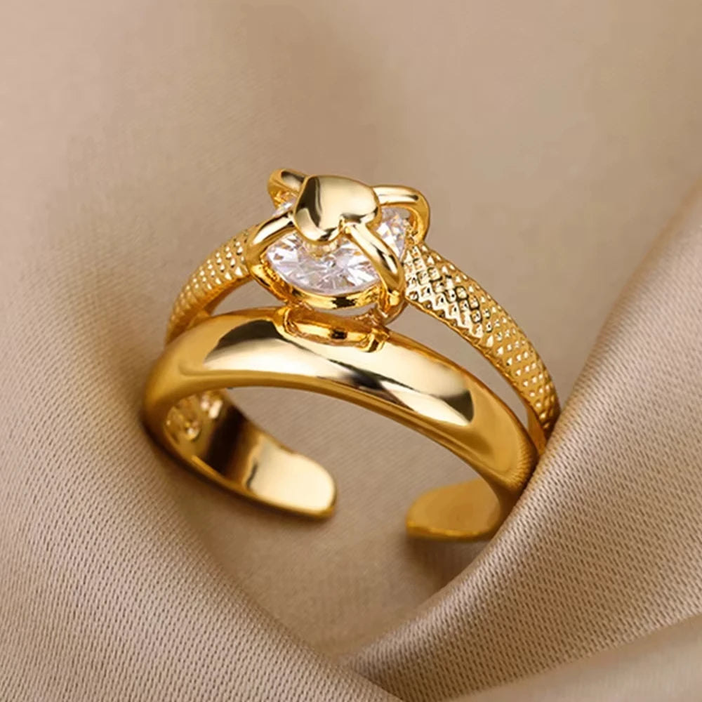 Gold Plated Zircon Crystal Ring