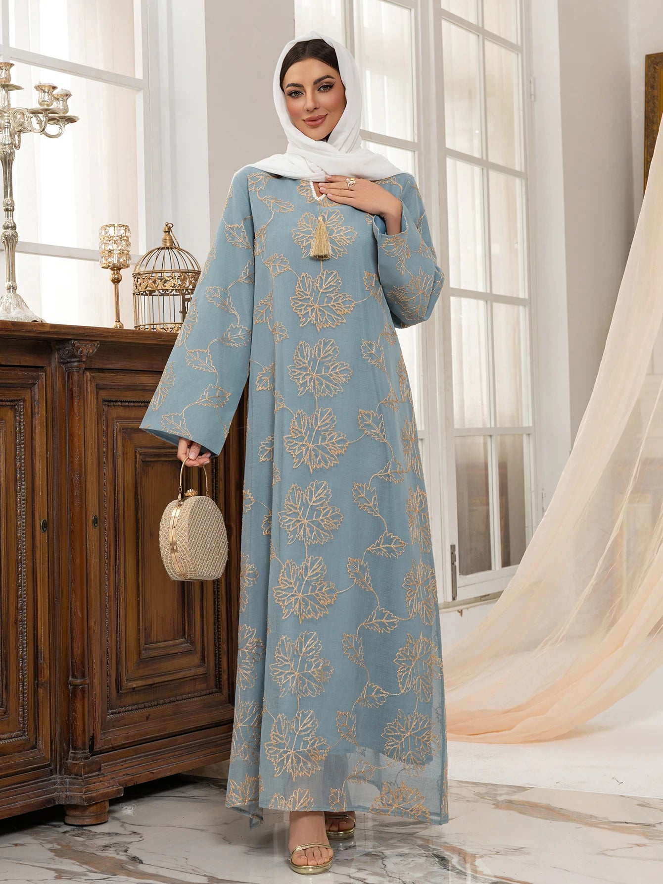 Abaya Élégance Azur Dorée