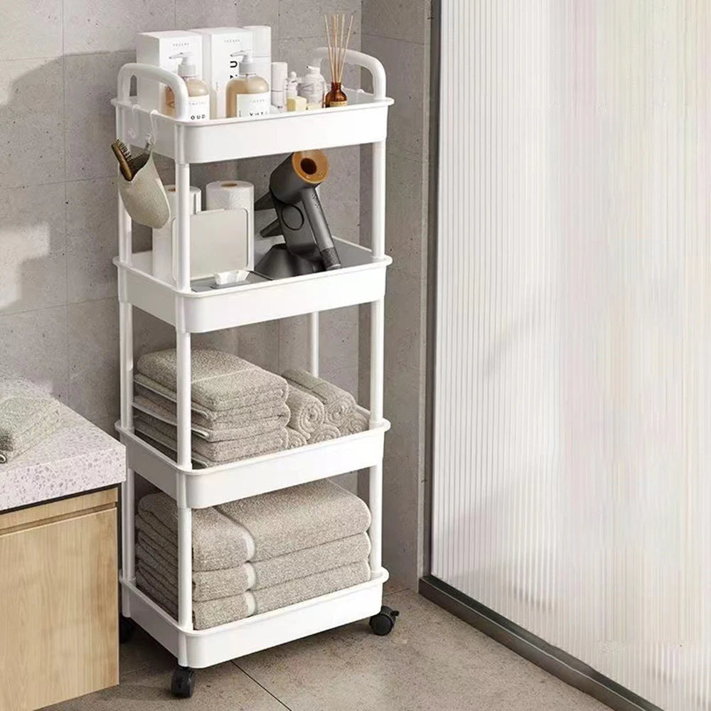 Multi-Functional Kitchen Storage Cart – Movable Floor Rack with Wheels