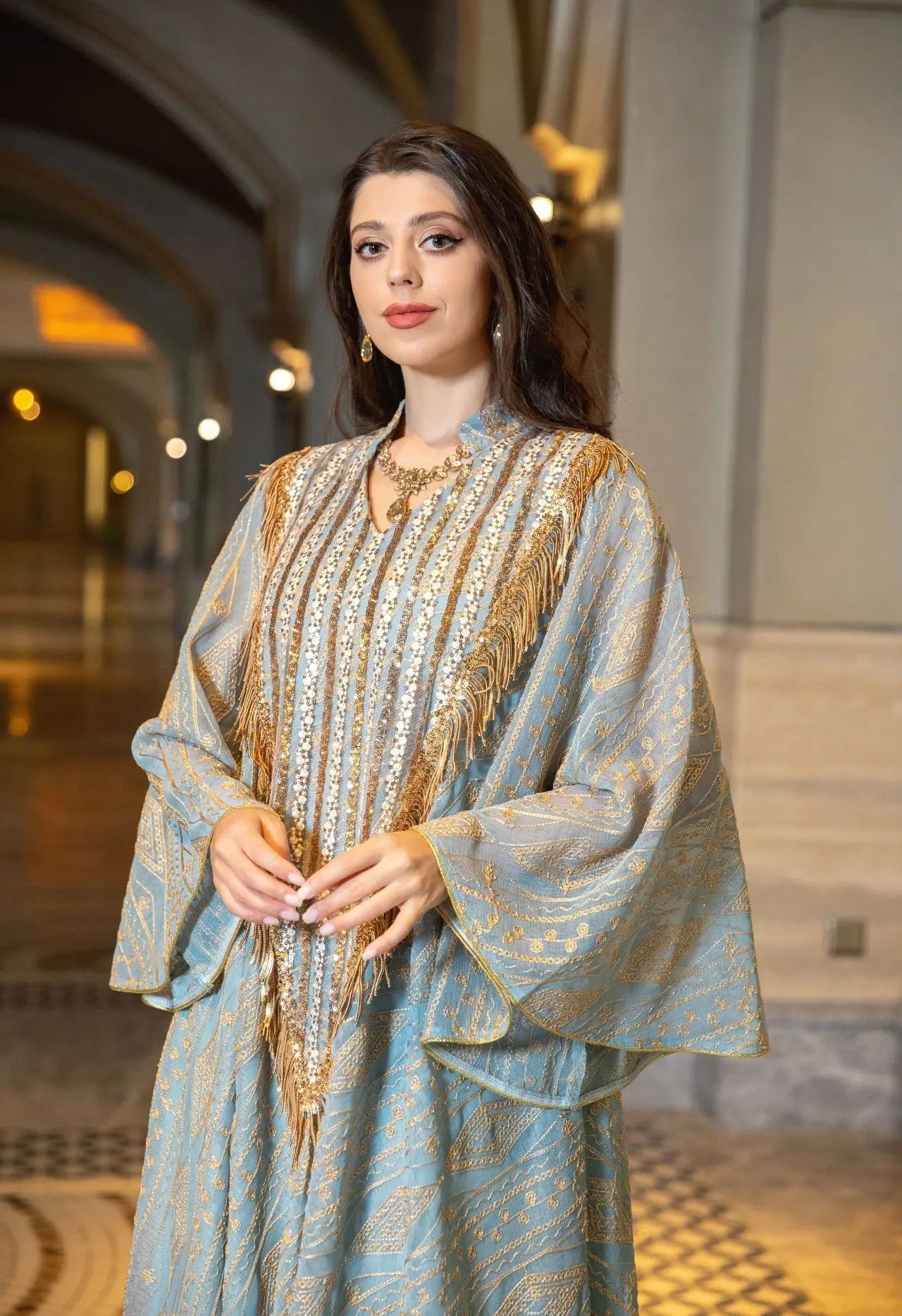 Abaya Impériale Émeraude Dorée