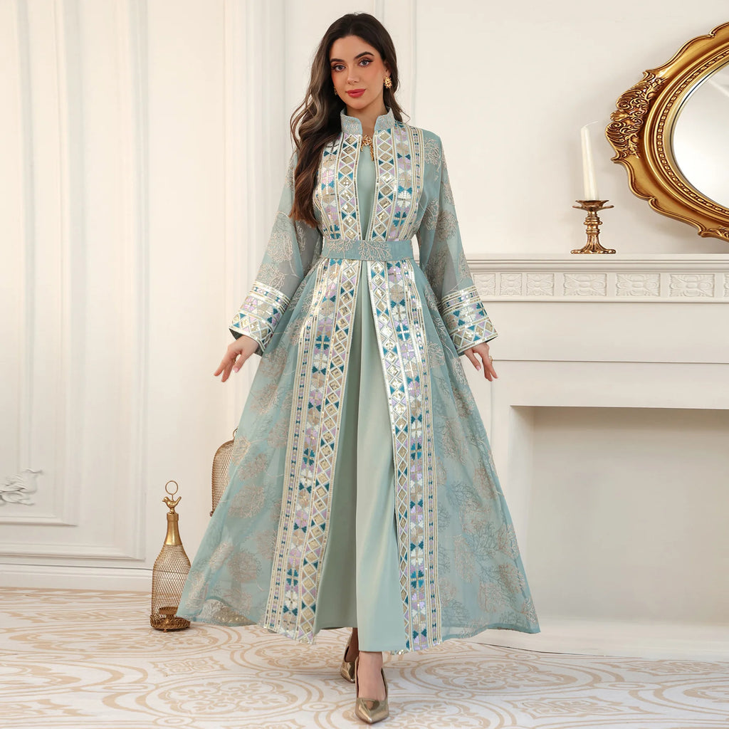 Ensemble Abaya Luxe 2 Pièces – Élégance Ramadan & Soirée