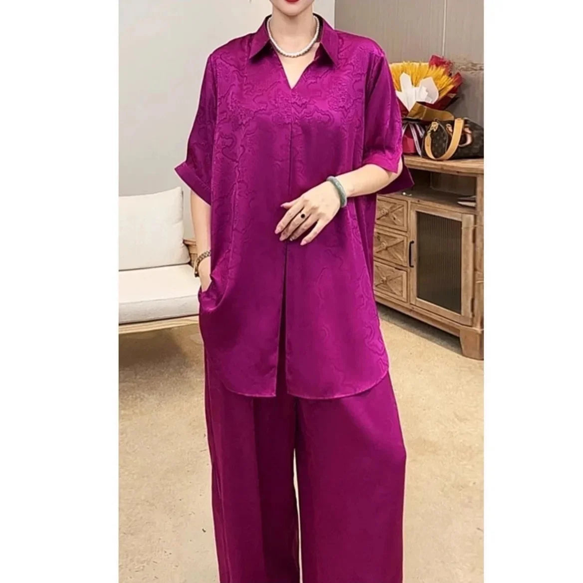 Elegant Plus Size 2 Piece Set – Loose Top & Straight Pants