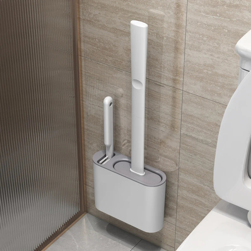 Wall-Mounted Silicone Toilet Brush with Holder