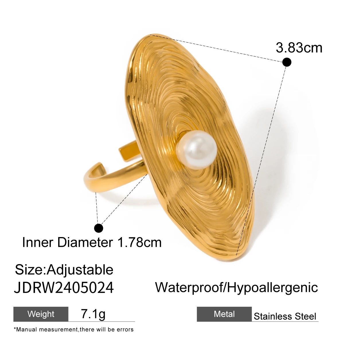 Gold Pearl Leaf Adjustable Ring