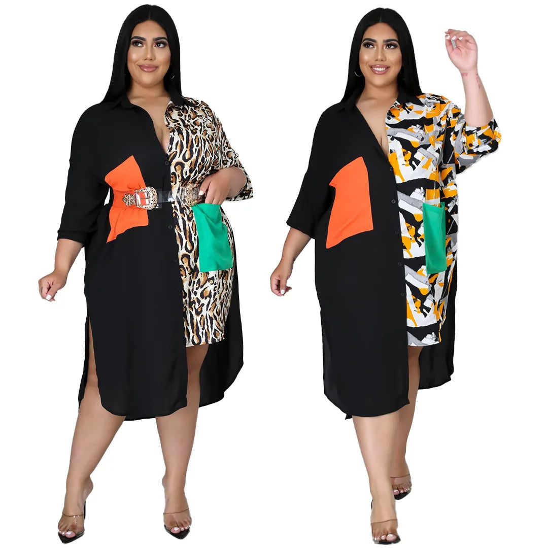 Plus Size Leopard Print Sleeveless Dress with Side Slit