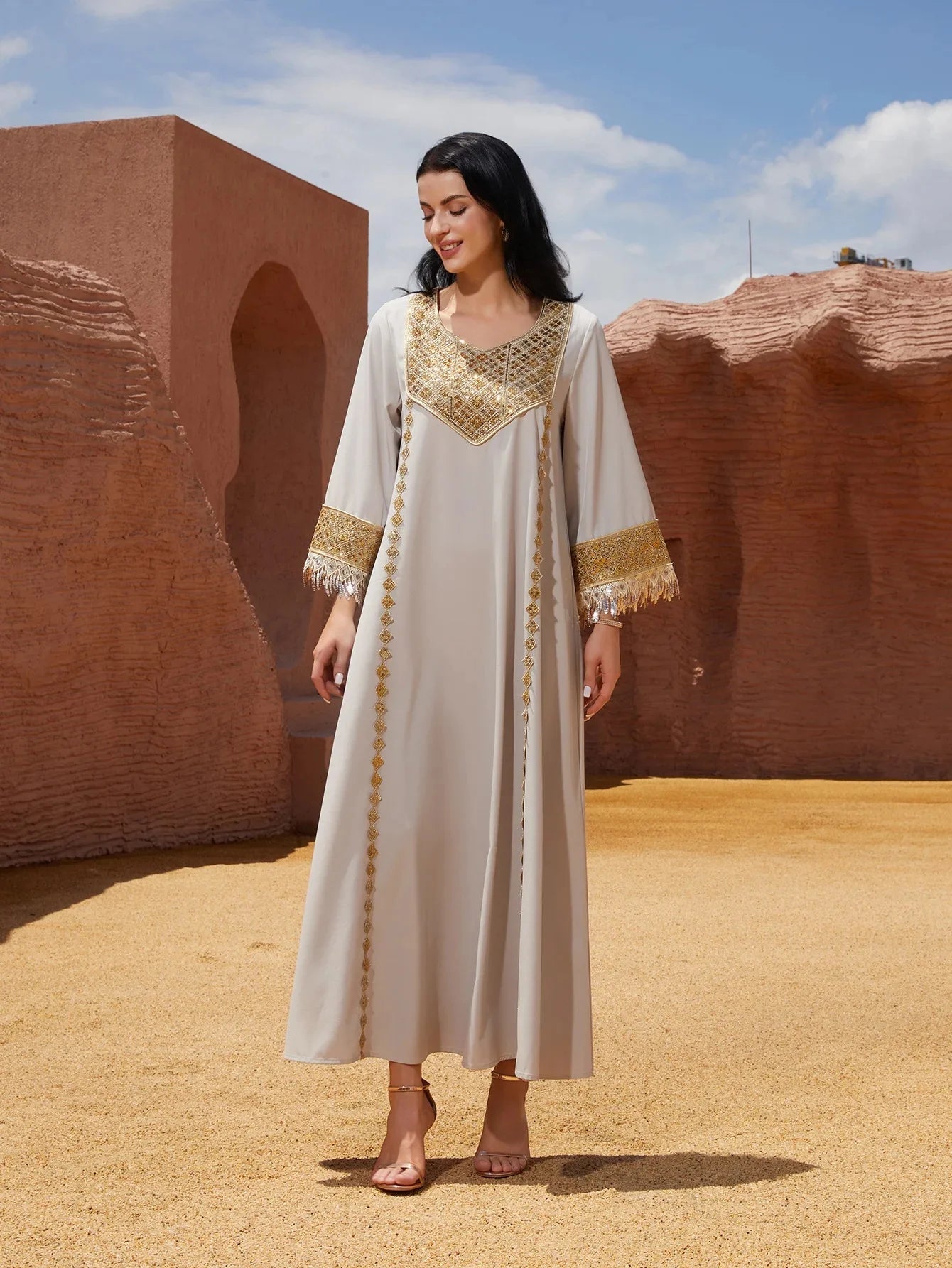 Elegant Sequin Abaya Dress